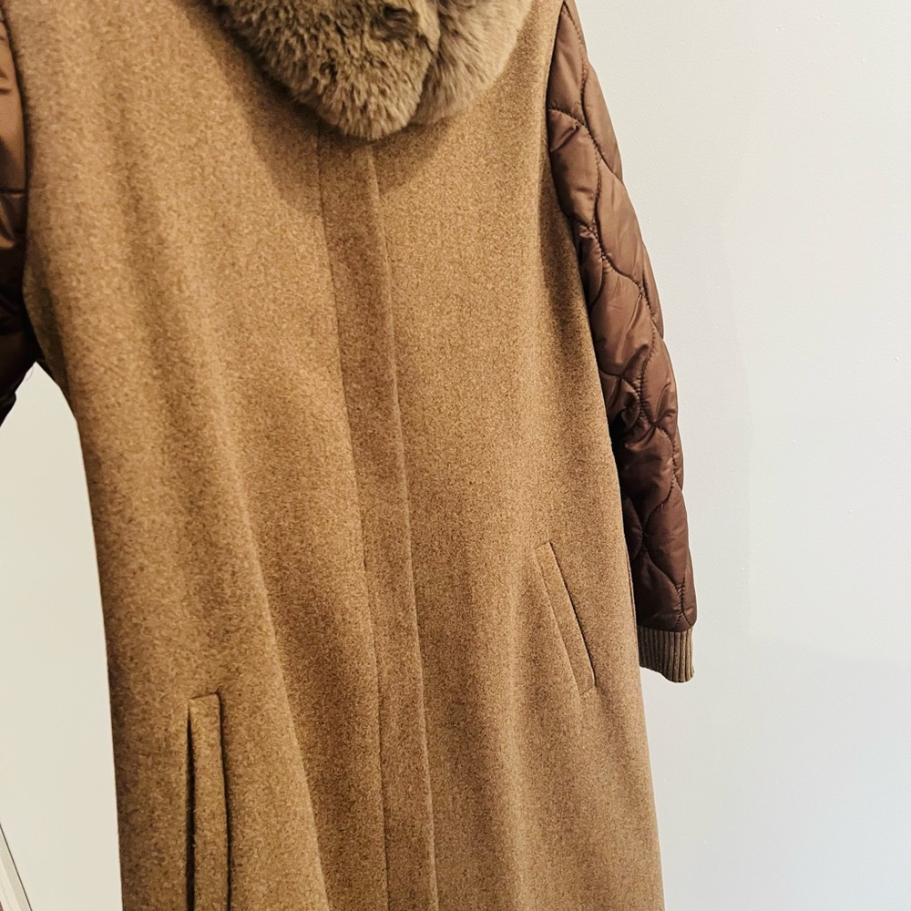 Brown Wool Blend Coat with Quilted Sleeves